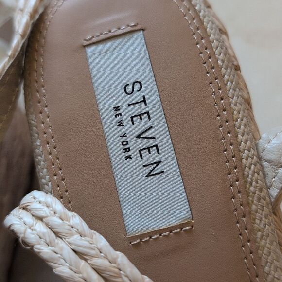 SOLD NEW Steven New York Ramey Raffia Platform Sandal Cream White Size 7.5 - Picture 7 of 12